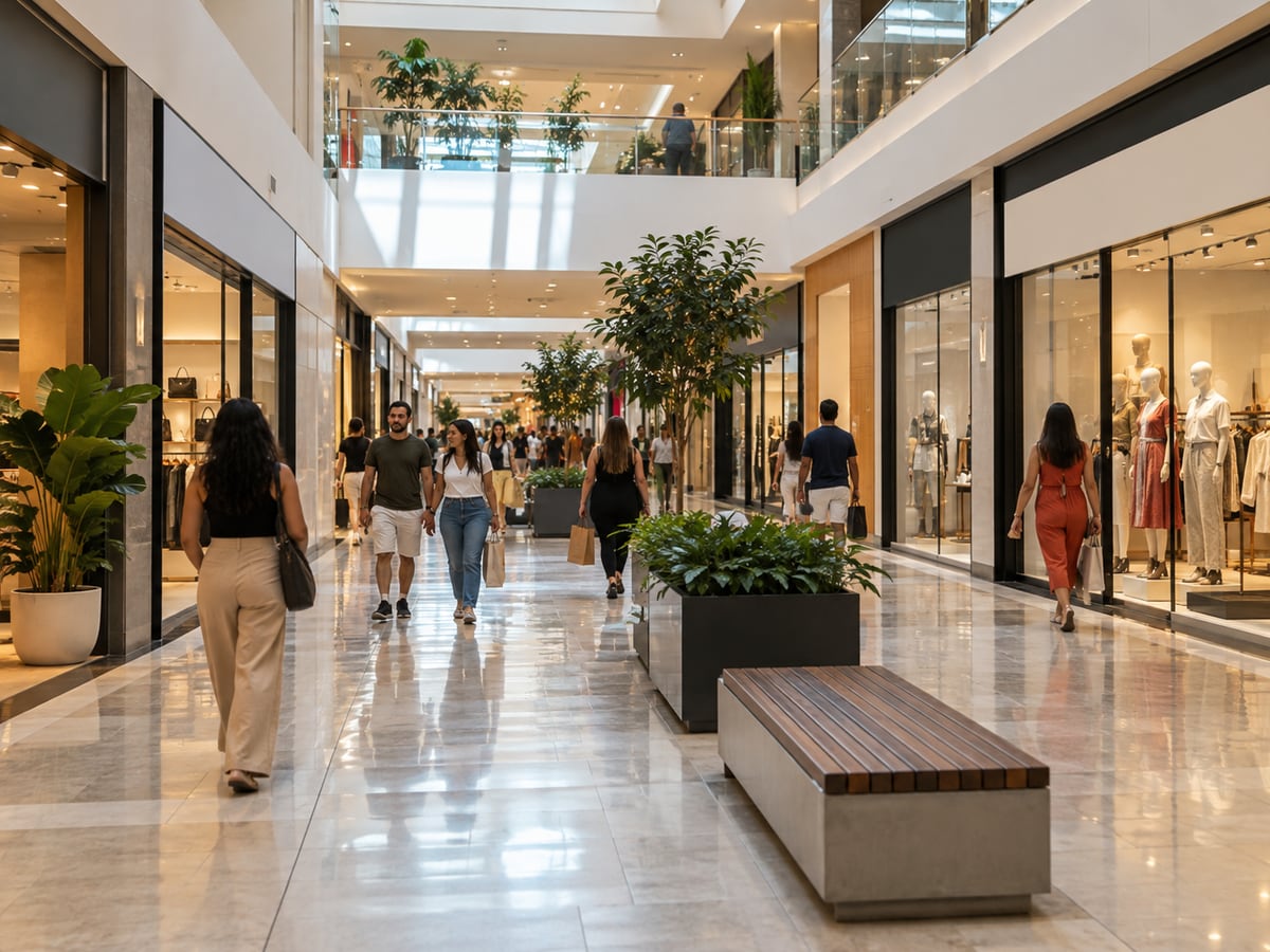 Imagem editorial ilustrativa de um shopping center